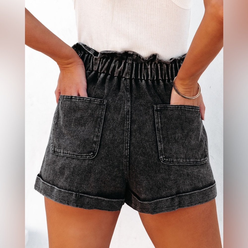 Turner High Rise Vintage Wash Denim Shorts in Faded Black - Picture 5 of 6